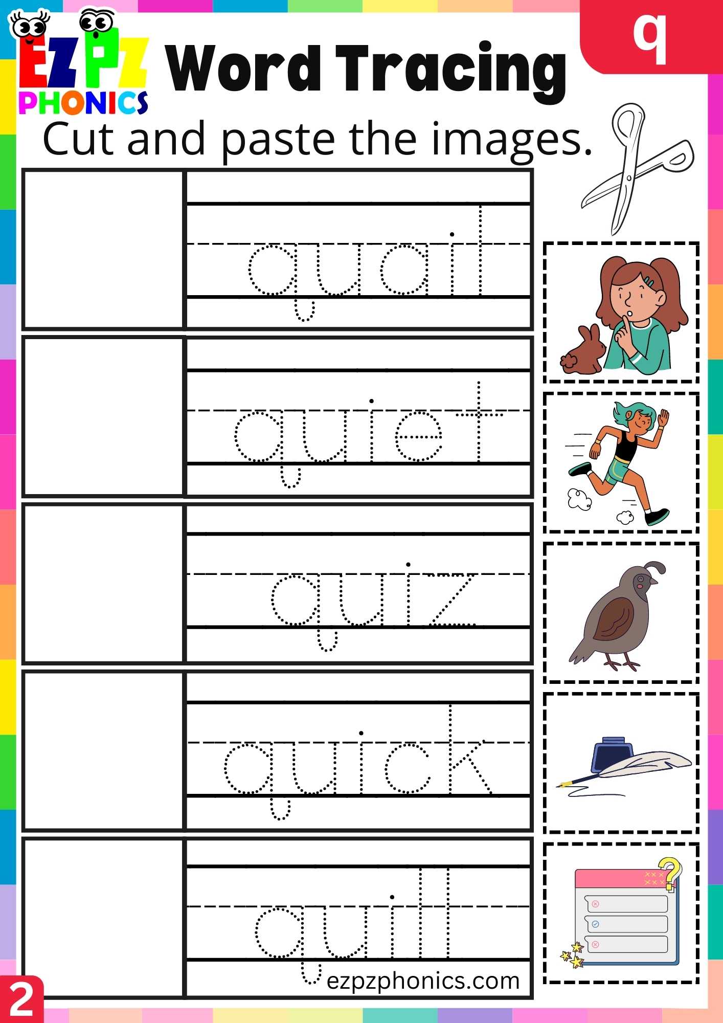 Group2 Letter Q Word Tracing Beginning Sounds Worksheet